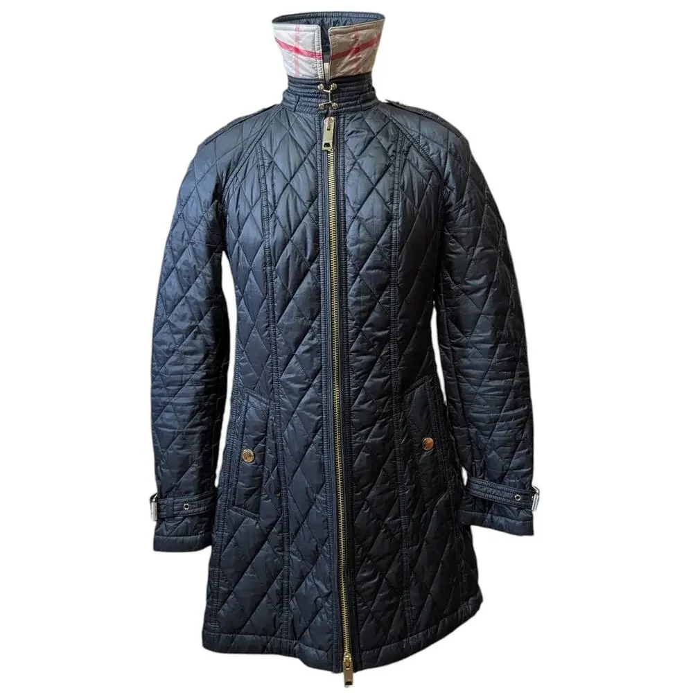 Burberry Brit Quilted Jacket Black Diamond Stitch Gold Hardware Women’s XS